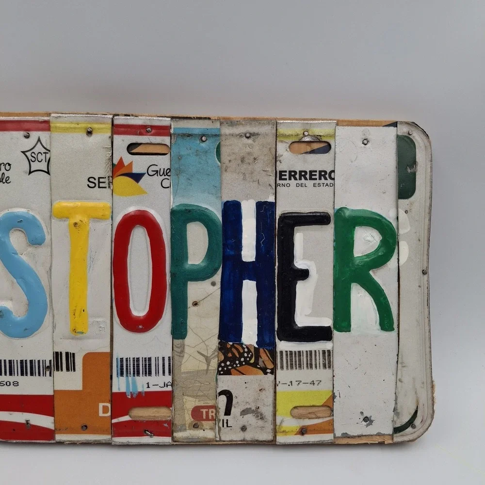 CHRISTOPHER License Plate Art Sign Name Custom Mexican Plates Folk Art Wood
